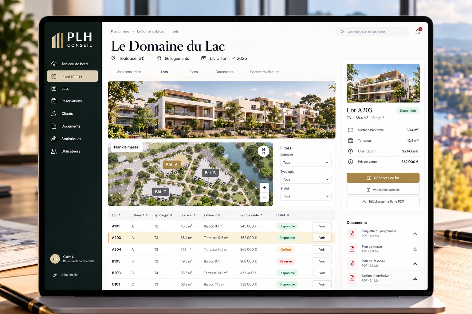 Intranet de réservation des lots immobiliers développé pour PLH Conseil