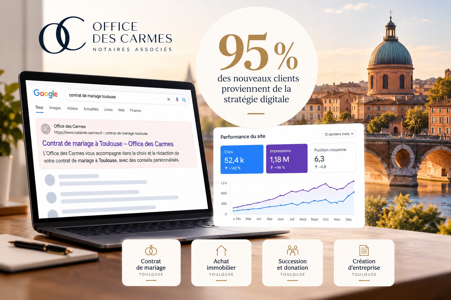 Résultats de la stratégie SEO de l'Office des Carmes à Toulouse